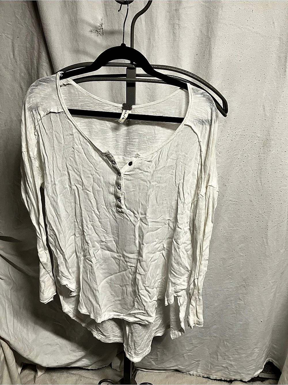 We the Free Lake Solid Henley White Long Sleeve Tunic Large